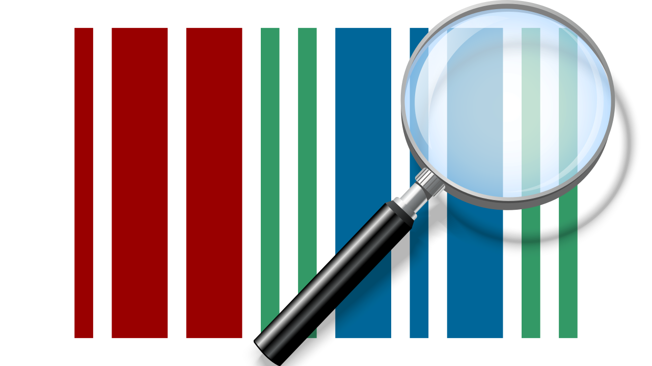 vergrootglas boven een gekleurde barcode