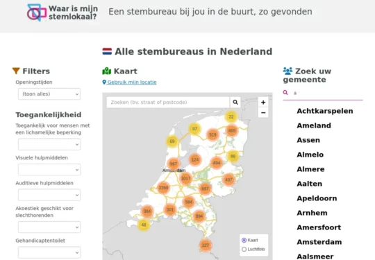 Screenshot van WaarIsMijnStemlokaal.nl tijdens de Europese Parlementsverkiezingen 2024