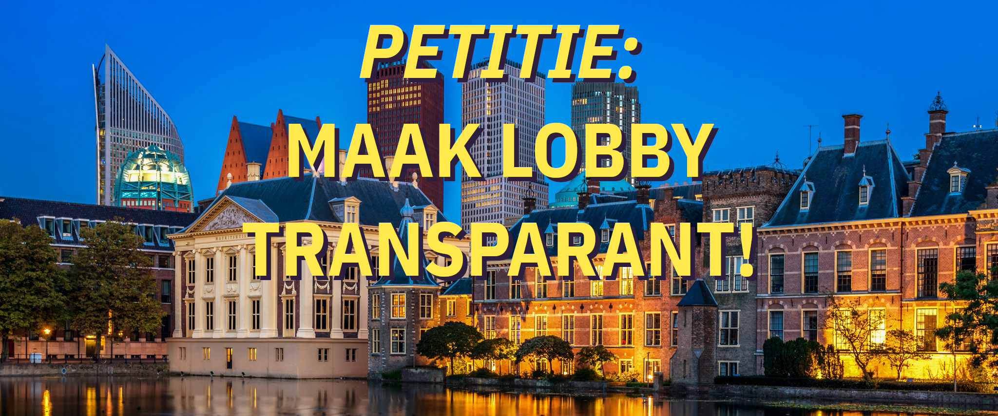Binnenhof met de tekst 'Petitie: maak lobby transparant'