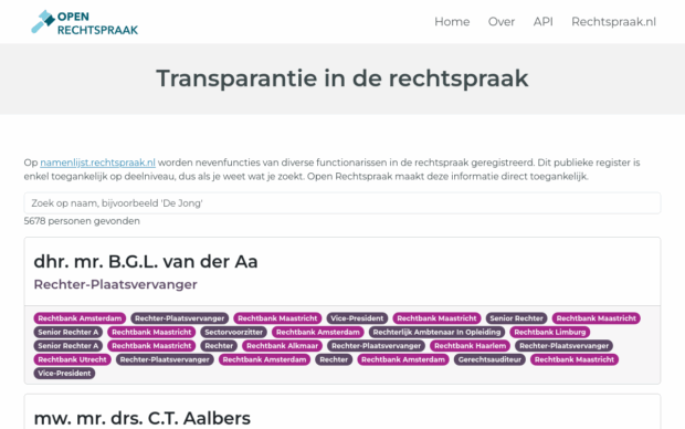 Screenshot van OpenRechtspraak.nl