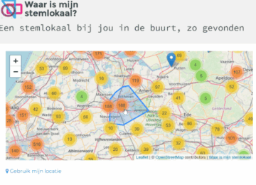 Het aantal stemlokalen op de kaart van Nederland