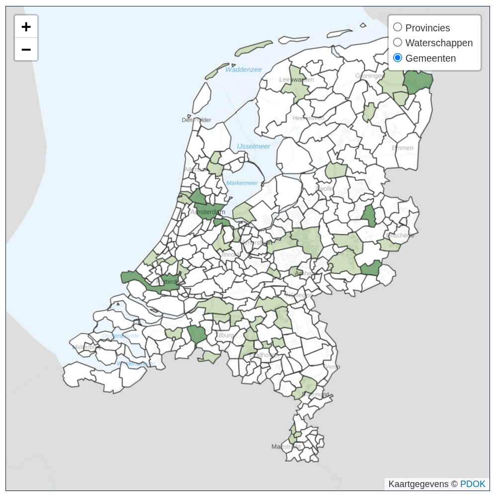 Kaart van gemeentes die beschikkingen openbaar publiceren.