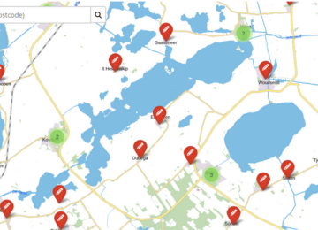 Screenshot van de kaart op WaarIsMijnStemlokaal.nl