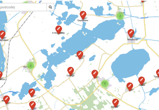 Screenshot van de kaart op WaarIsMijnStemlokaal.nl