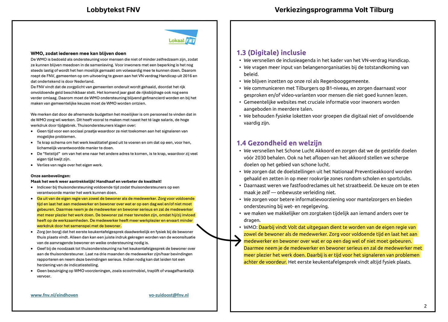 Lobbytekst FNV en Verkiezingsprogramma Volt Tilburg